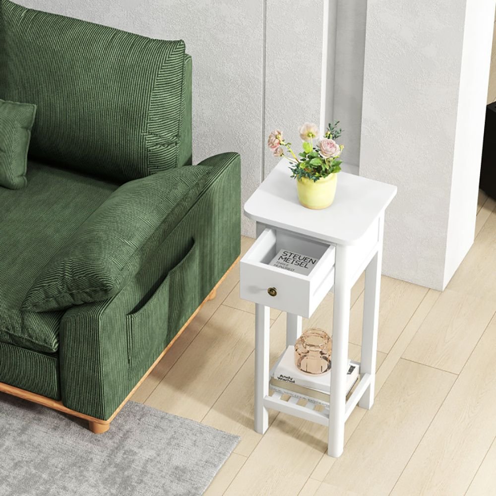 2 tier slim nightstand bedside table with drawer shelf elegant nightstands with practical storage solution