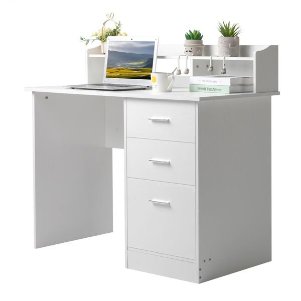 fch 110*50*95cm white wood grain particleboard computer desk with three drawers triamine desktop storage layer three drawers