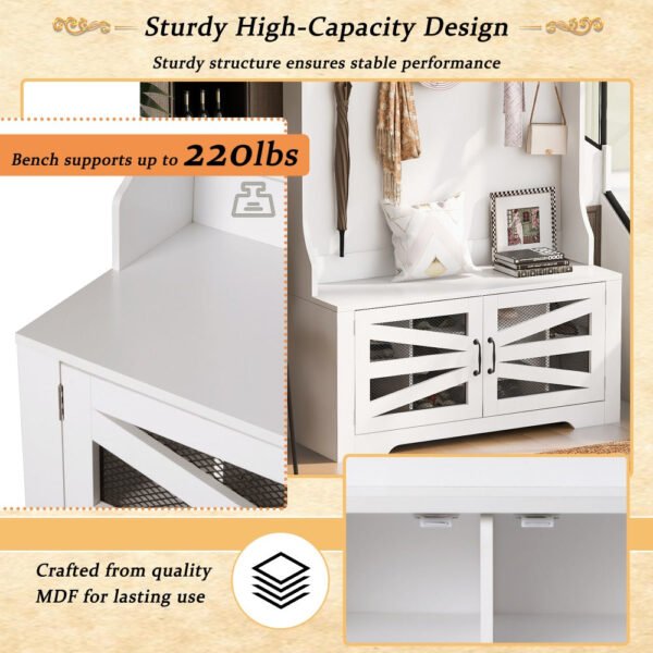 43.3'' entryway bench with coat rack, 3 in 1 design and adjustable shelves, hall tree with 7 hooks for entrance, living room