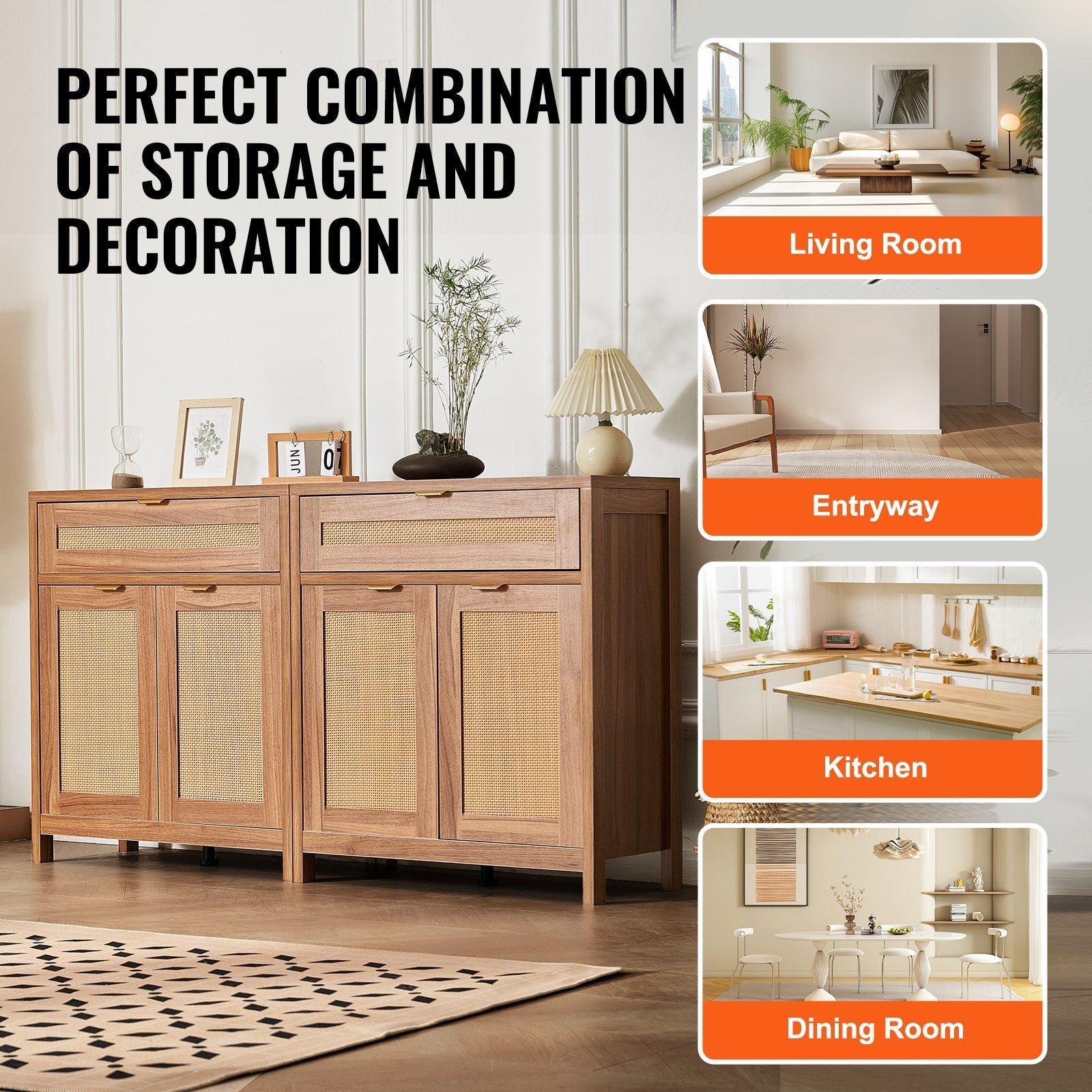 set of 2 natural rattan kitchen cabinets with 4 doors 2 drawers adjustable shelves