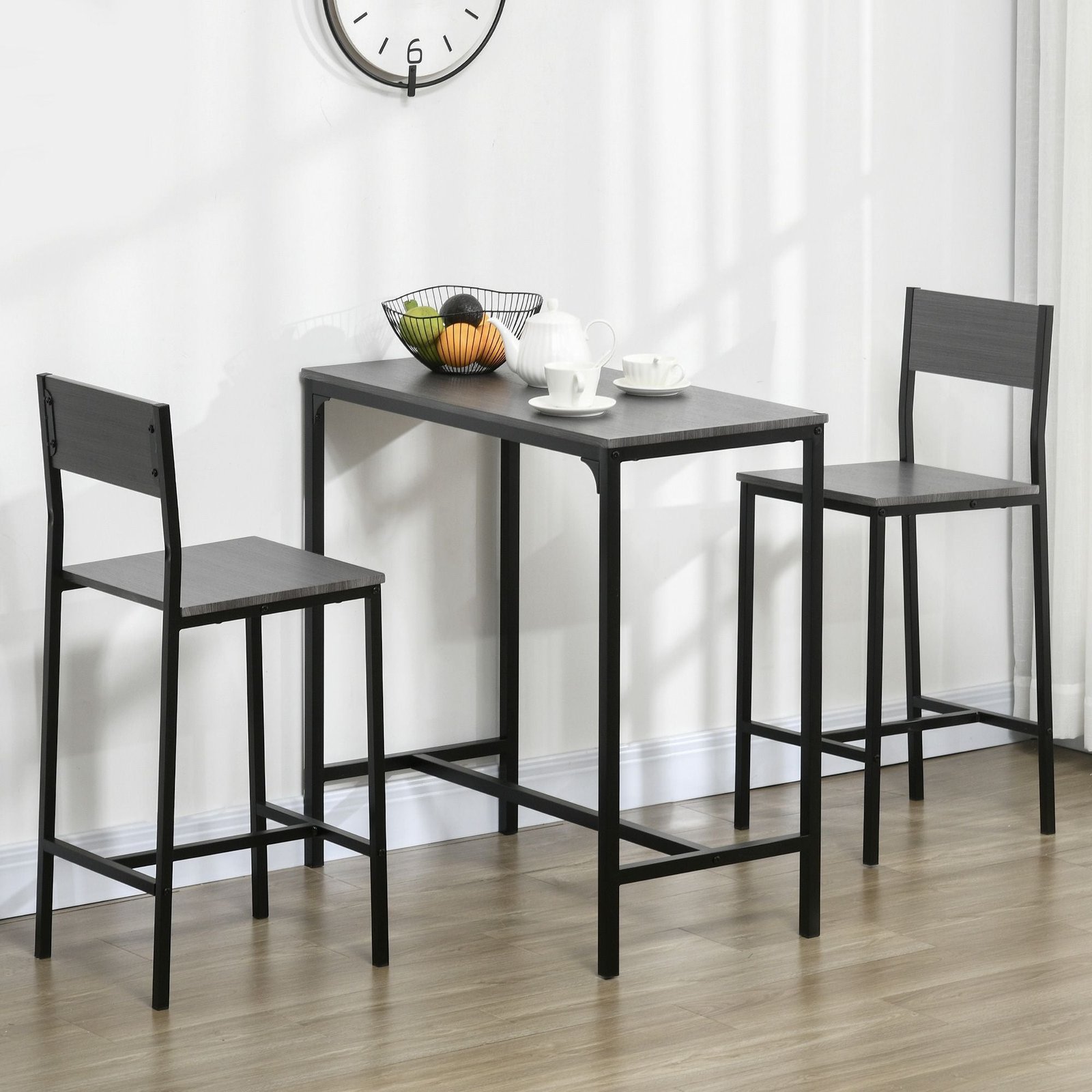 3 piece industrial style counter height dining set for 2 breakfast table in gray with bar stools for kitchen
