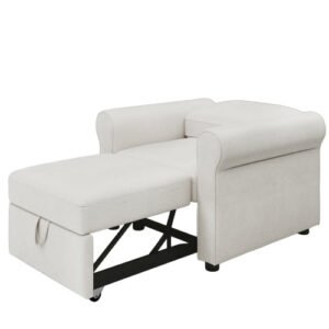 3 in 1 cream fcj sofa bed chair convertible modern adults' single bed with adjustable backrest lounger chair sleeper