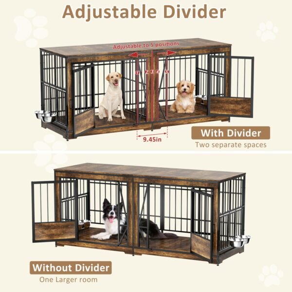 48 inch dog cage furniture, large dog kennel indoor with 2 adjustable bowls