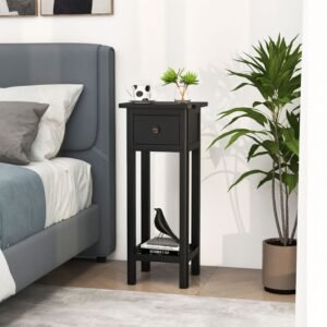 2 tier slim nightstand bedside table with drawer shelf bedroom furniture