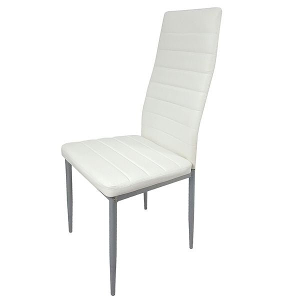 4pcs white pu leather dining chair with gray leg n201 horizontal sewing decoration backrest cushion