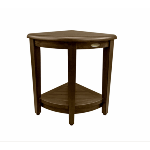 hms 18" corner shower bench curvilinear dark brown teak space saving bamboo wood storage shelf for bathroom living room kitchen