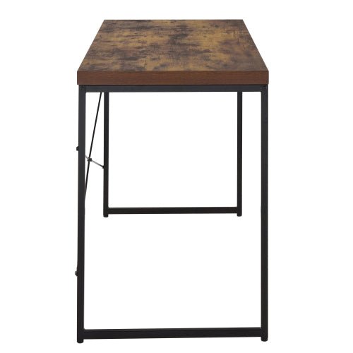 fcj solid wood writing desk weathered oak and black with metal sled base foldable computer table for home office