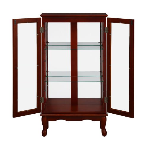 fcj lighted curio cabinet with adjustable shelves and mirrored back panel tempered glass doors for display & china collections
