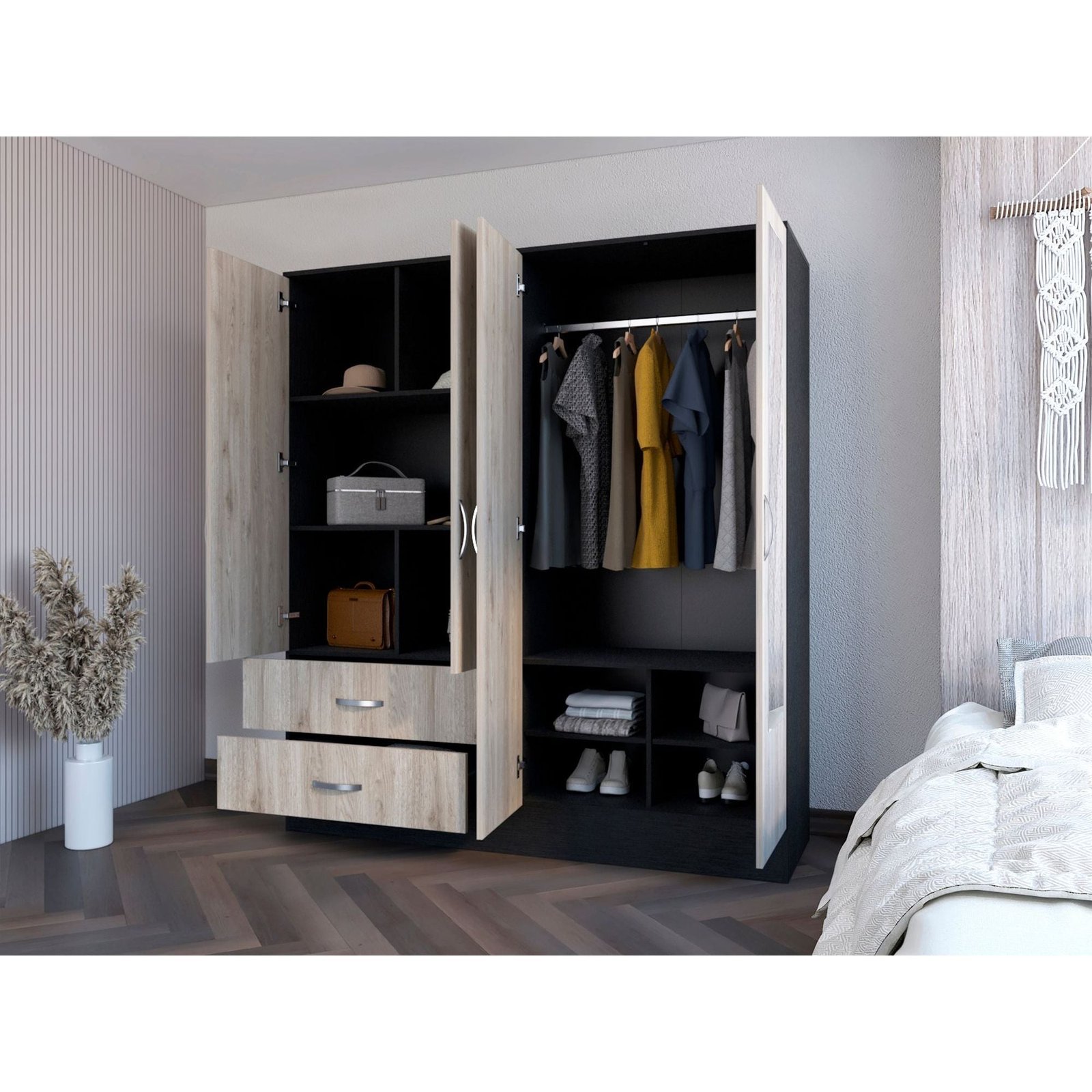 black and light gray ron bedroom armoire elegant wardrobe for home decor