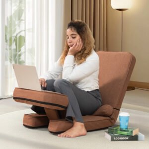 multi functional foldable sofa with adjustable angles and pillow, dark brown