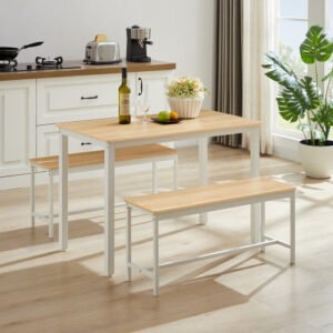 fcj luxury dining table set classic & modern design counter kitchen table with wood metal iron chairs for home restaurant use