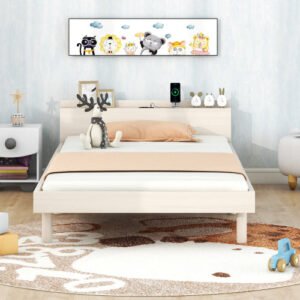 fcj modern twin size platform bed frame white washed color with built in usb for convenient charging modern murphy beds design