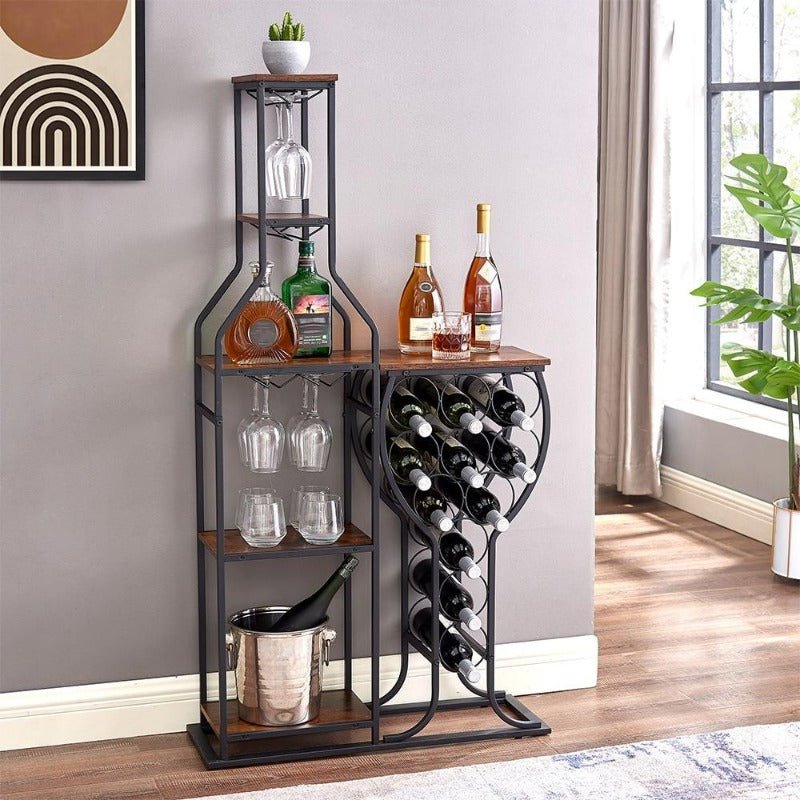 11 bottle floor wine rack,5 tier freestanding wine rack with wine glass holder and storage shelves,for home bar,living room