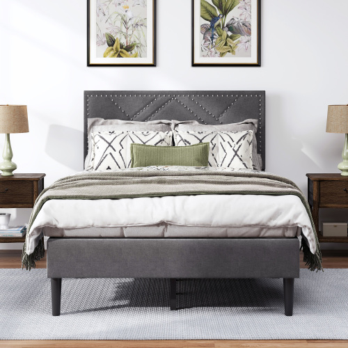 queen bed frame with linen storage headboard strong stable no noise under bed storage no box spring 485lbs fcj capacity mattress