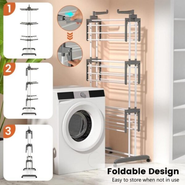1 pc 4 tier clothes drying rack with rotatable side wings and collapsible shelves