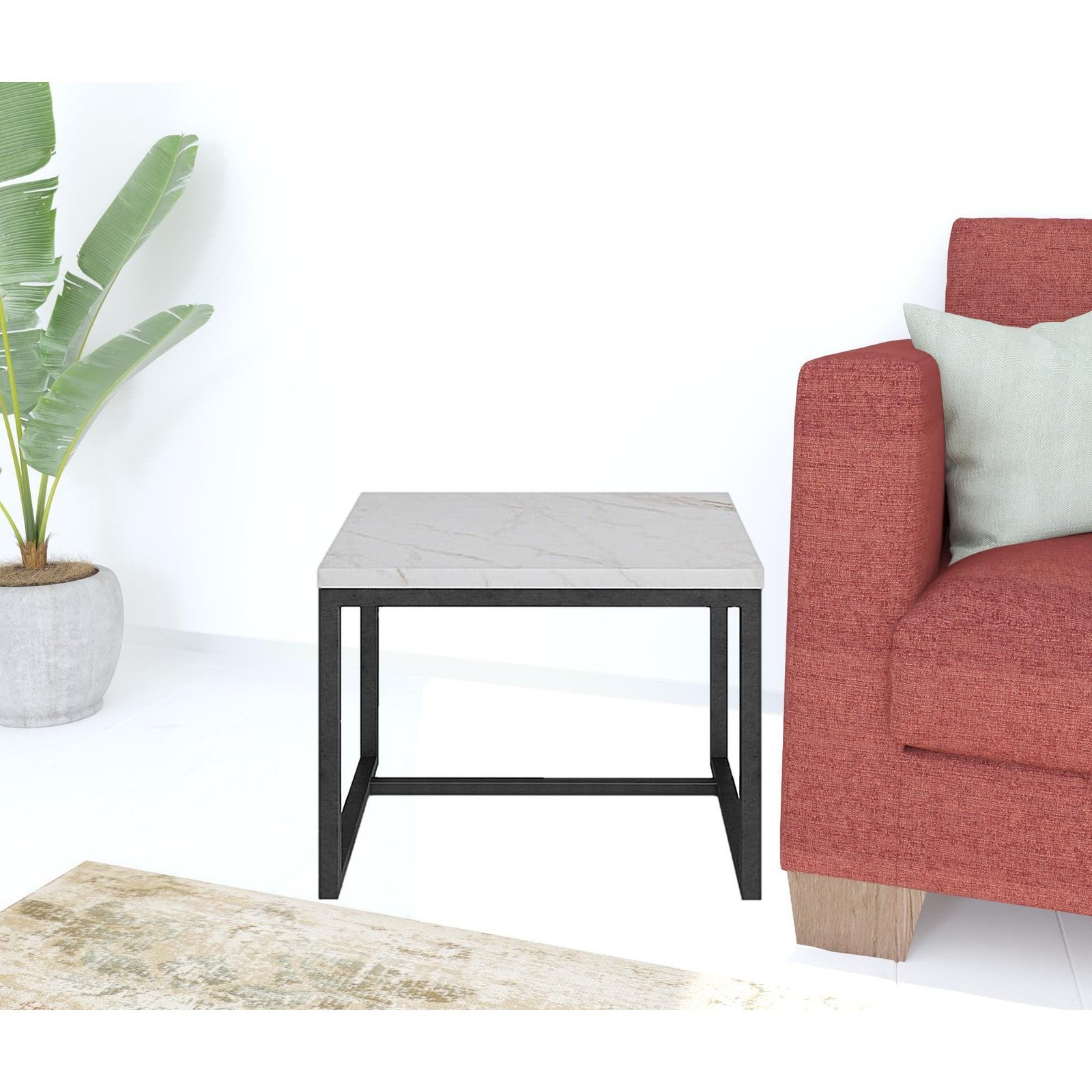15" hms black and white stone and metal square end table for living room furniture