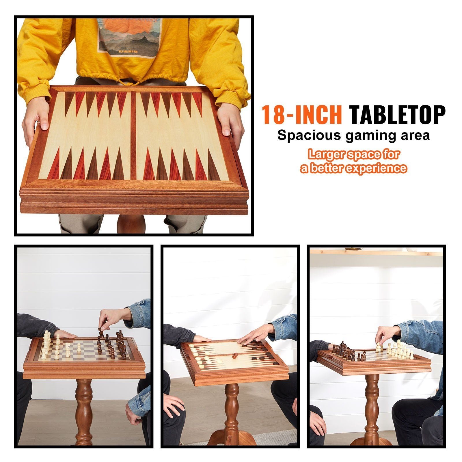 18 inch premium wooden 3 in 1 chess backgammon table set deluxe combo game furniture board set for family board games gifts