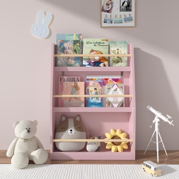 3 tier pink kids bookshelf rack organizes bedrooms playrooms classrooms for storing books