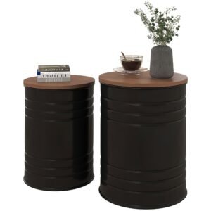 round nesting ottomans set of 2 with wooden lid metal frame and hidden storage space stools for bedroom storage