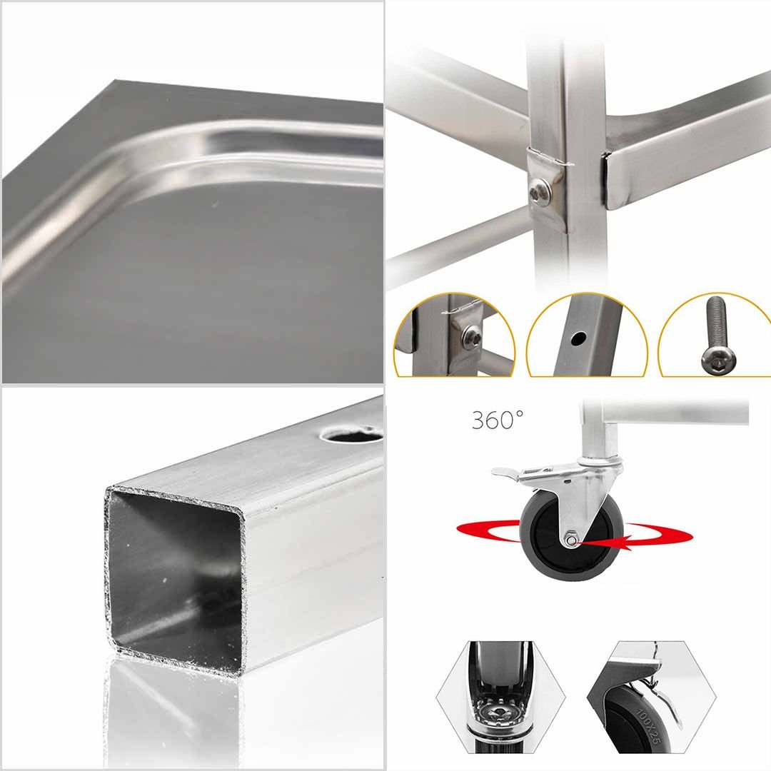 2x 2 tier 86x54x94cm stainless steel large round food cart trolley kitchen islands & carts utility