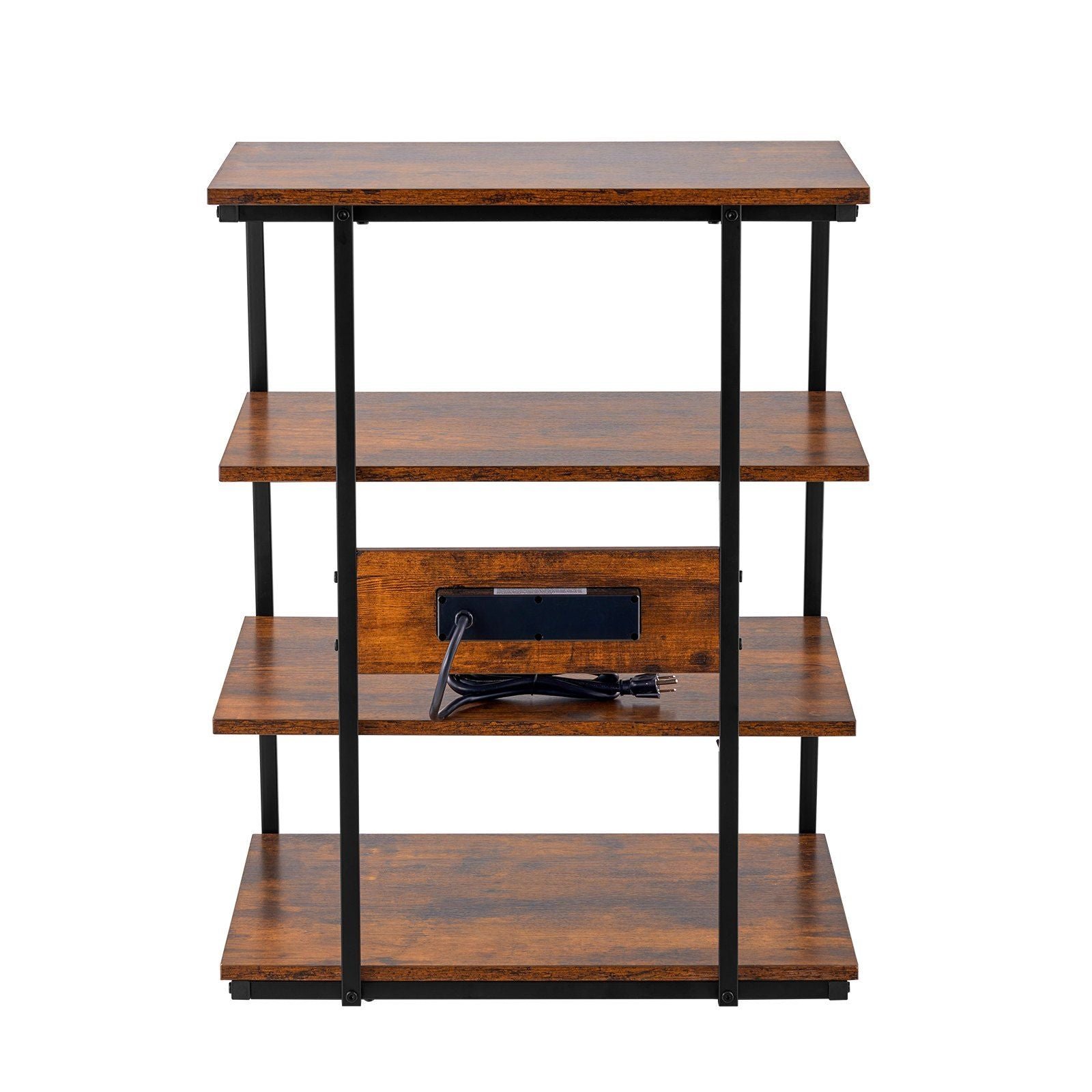 4 tier brown wooden shelves corner tv stand led lights height adjustable av media stand for dvd players cable boxes games
