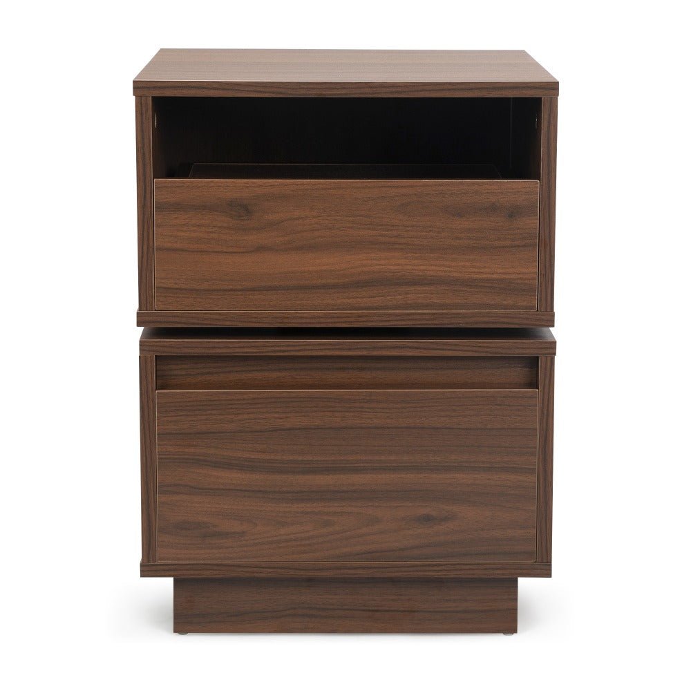 rotatable nightstand end table, bedside table with 2 drawers, 2 drawer dresser for bedroom, walnut