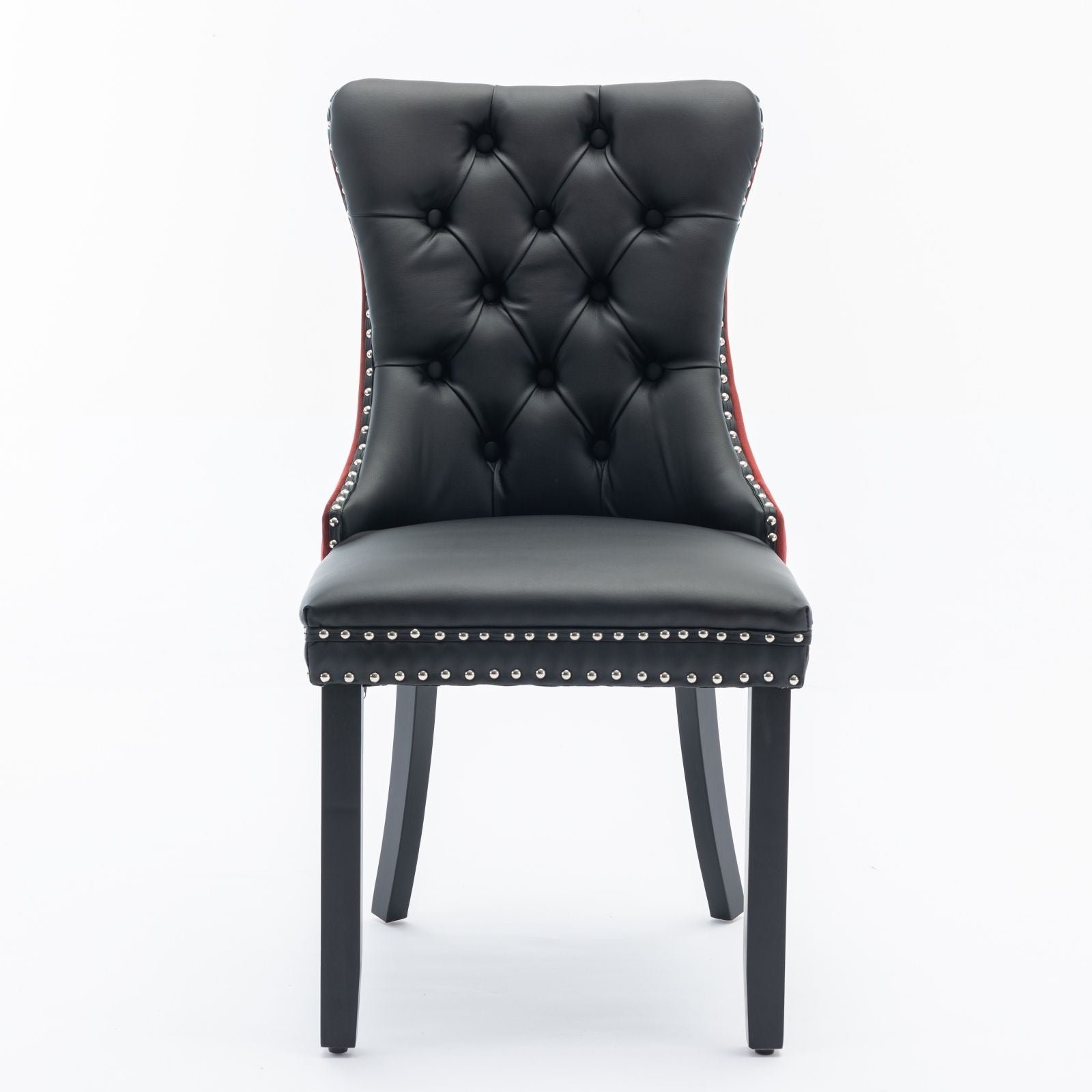 a&a furniture nikki collection modern tufted solid wood dining chair set velvet pu upholstered nailhead trim black wine red