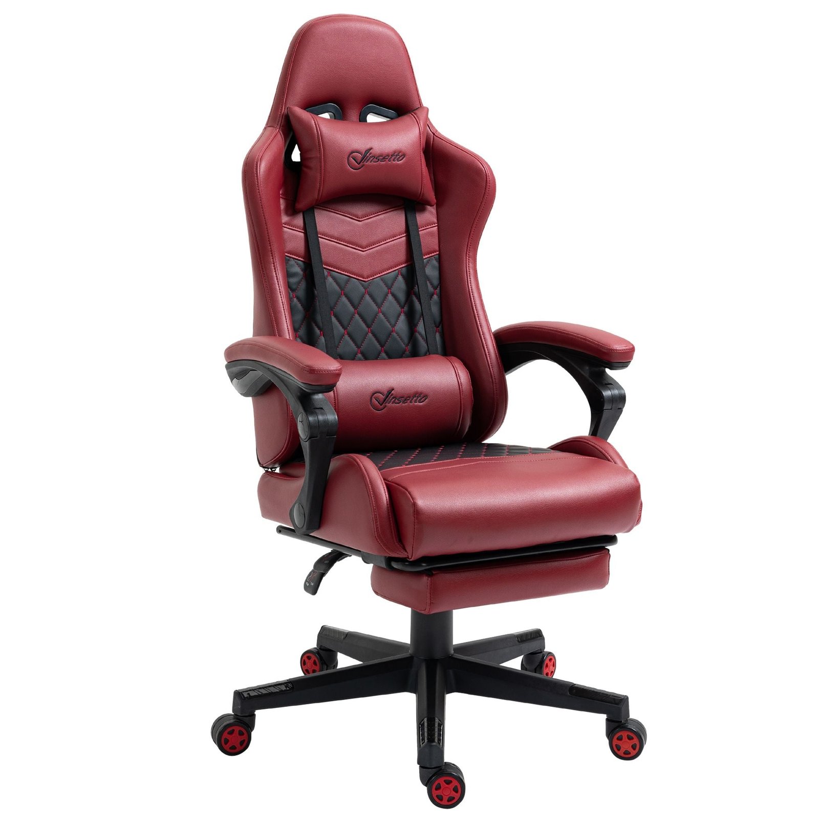 adjustable height gaming chair with lumbar support red pu leather swivel and reclining feature