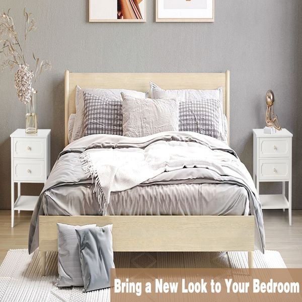 2 drawer wood nightstand end side table for bedroom & living room