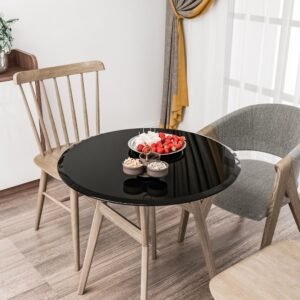 28 inch round tempered glass table top black 3/8 inch thick beveled polished edge for living room furniture