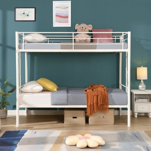 fcj twin twin white metal bunk bed convertible bedframe with safety guardrails ladders no spring box needed space saving design