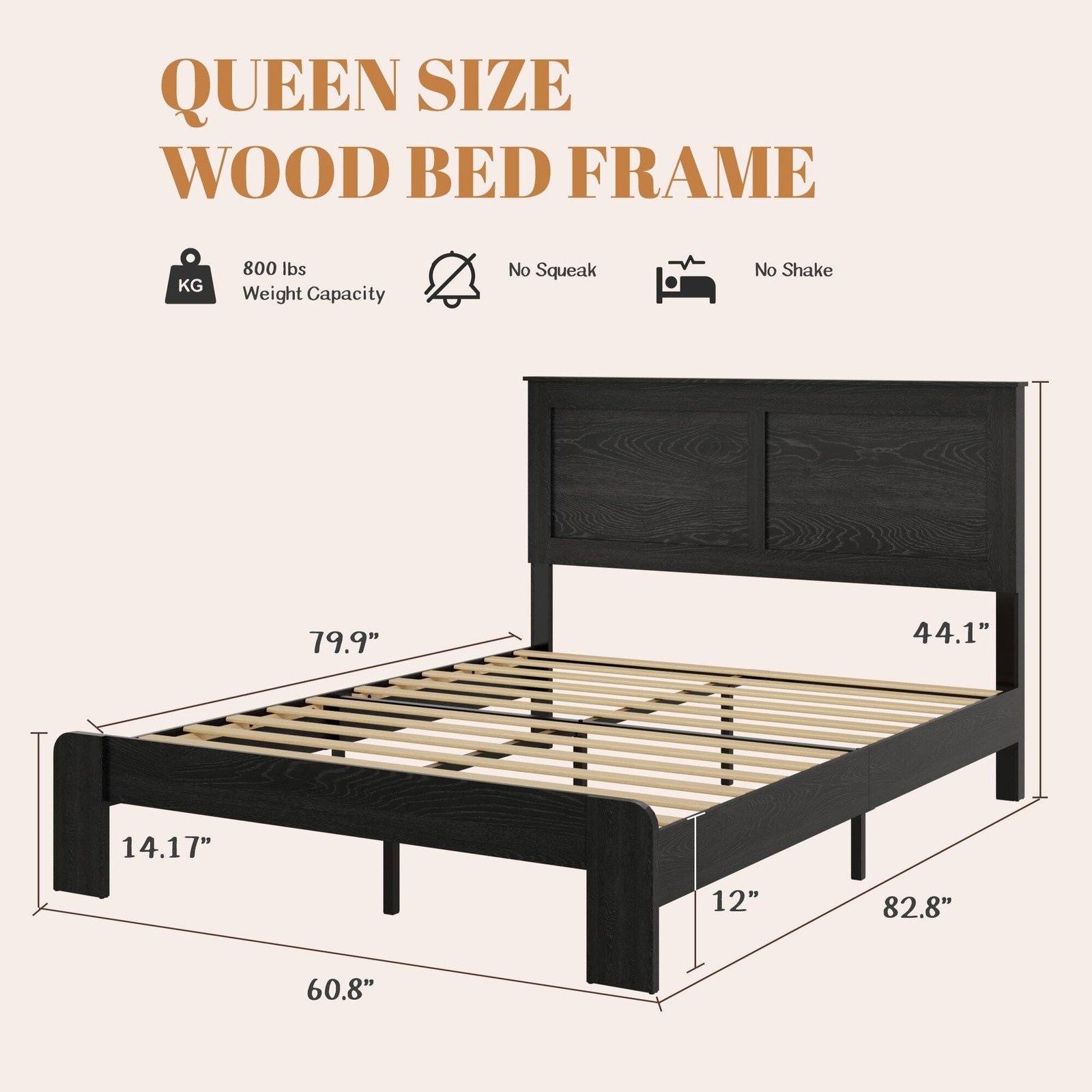 dark black queen size wood platform bed frame with large storage easy assembly noise free no box spring needed for murphy beds