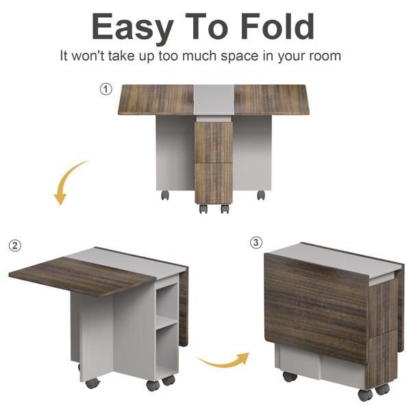 5 piece brown wood dining room set folding extendable 55'' drop leaf table 4 chairs 4 people capacity space saving kitchen table