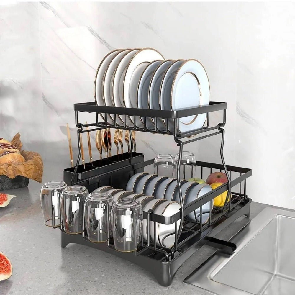 tableware drying rack, 304 stainless steel large utensil rack and drainage plate set, with rotating water outlet drainage device