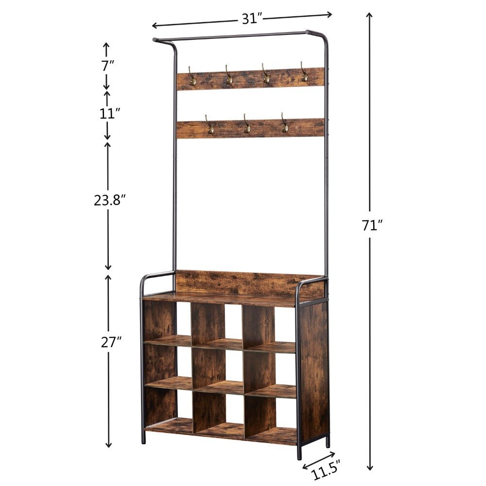 3 in 1 entryway coat rack and storage organizer with shoe rack 7 hooks and hanging rod perfect for hallway or entryway