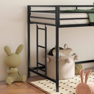 adam sturdy junior twin loft bed black for kids space saving with easy climbing ladder and guardrails loft bed frame for bedroom