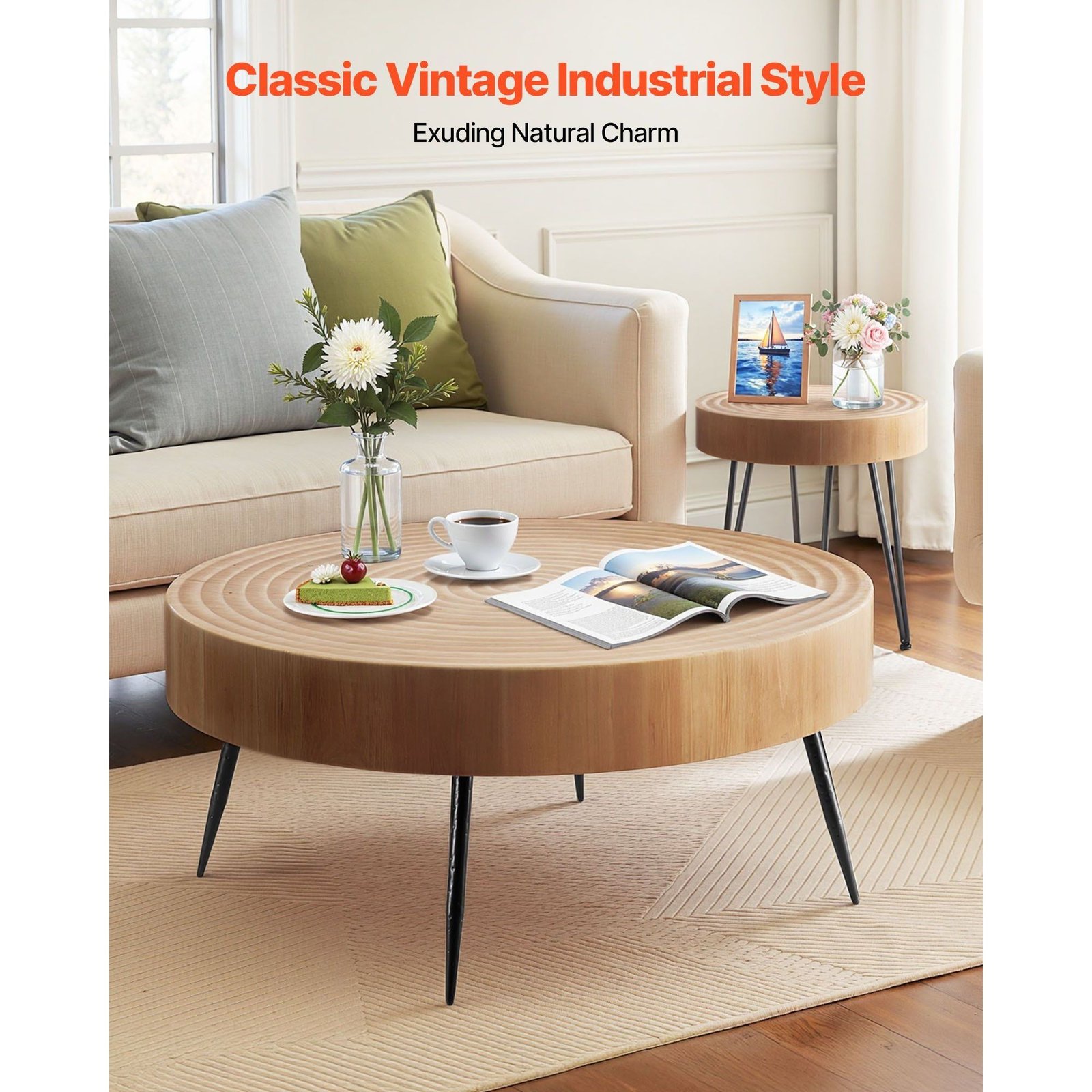 2 piece round coffee table and end table set 31.3 in for living room