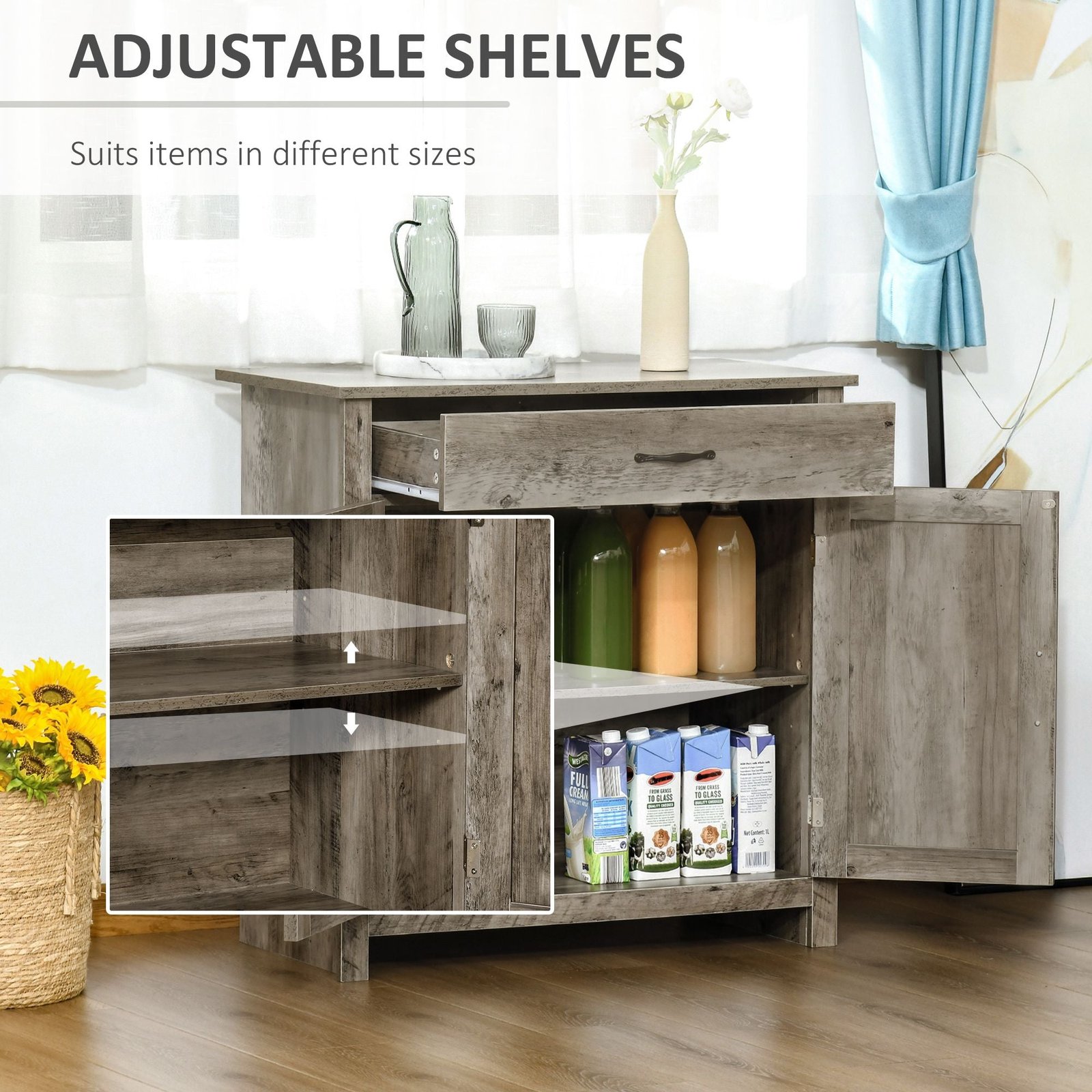 32" gray wash farmhouse sideboard buffet cabinet barn door style coffee bar for kitchen living room or entryway