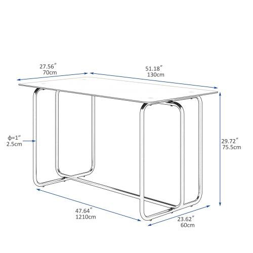 1 piece black rectangle tempered glass dining table with metal frame assembled and extendable for dinner for kitchen use