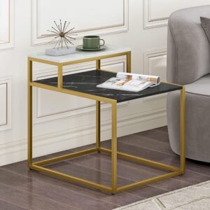 2 tier marble finish side table with metal frame elegant living room furniture