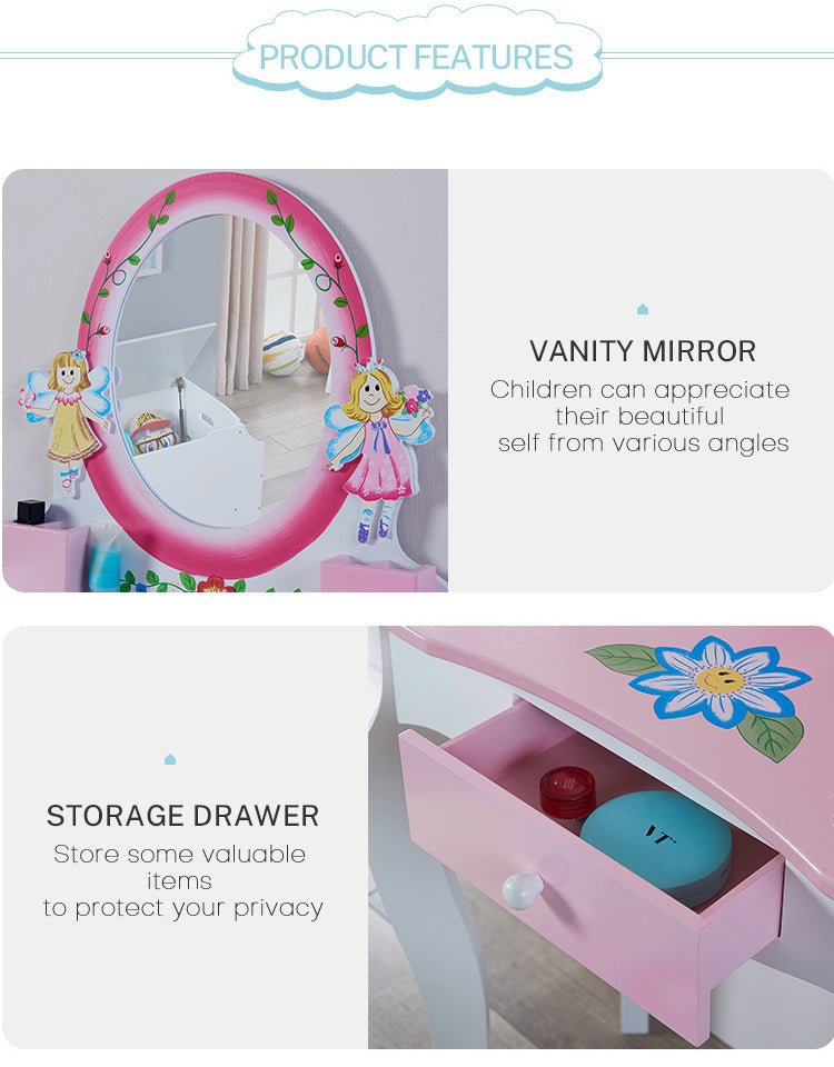 wooden makeup dresser furniture girls mirrored dressing table for kids