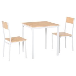 compact 3 piece dining set with wooden table and 2 oak chair seats metal frame for small dining spaces