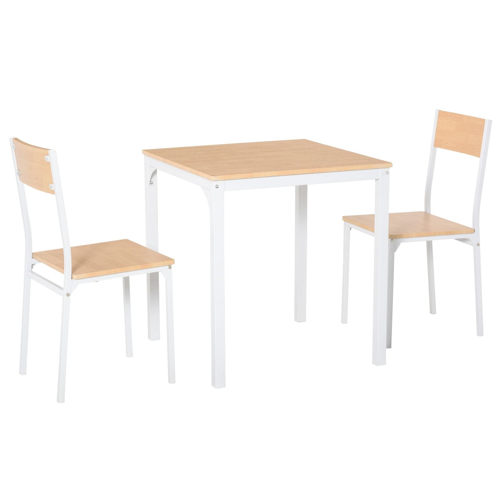 compact 3 piece dining set with wooden table and 2 oak chair seats metal frame for small dining spaces