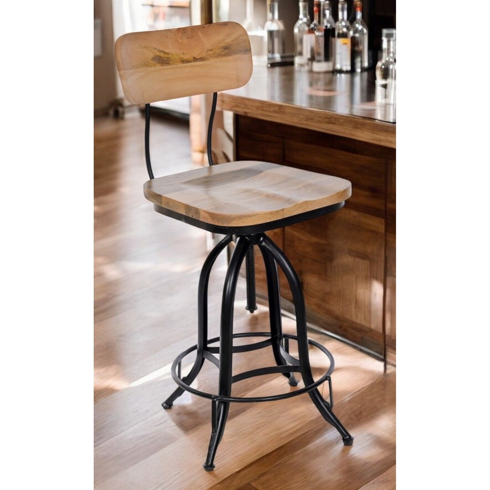 hms counter height swivel bar chair in brown and black solid wood and steel for living room