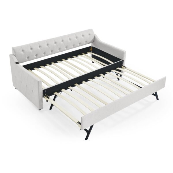twin size upholstery daybed with twin size erectable trundle and usb charging design