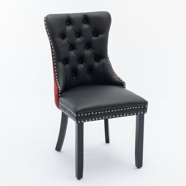 a&a furniture nikki collection modern tufted solid wood dining chair set velvet pu upholstered nailhead trim black wine red