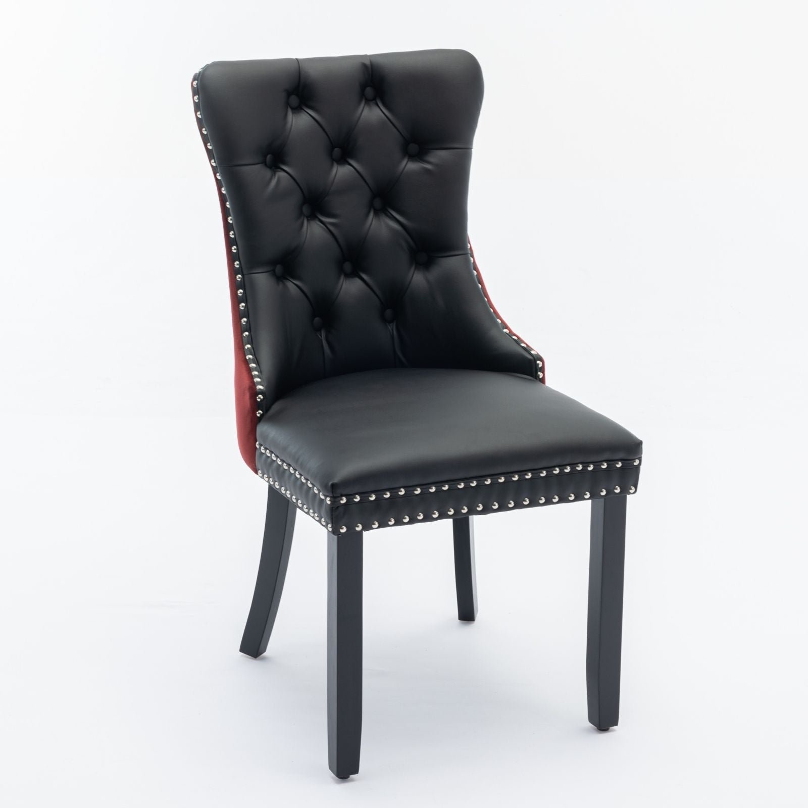 a&a furniture nikki collection modern tufted solid wood dining chair set velvet pu upholstered nailhead trim black wine red