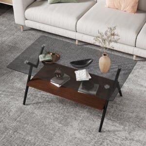 2025 trending new two layer coffee table tempered glass top and metal legs modern table console table for living room furniture