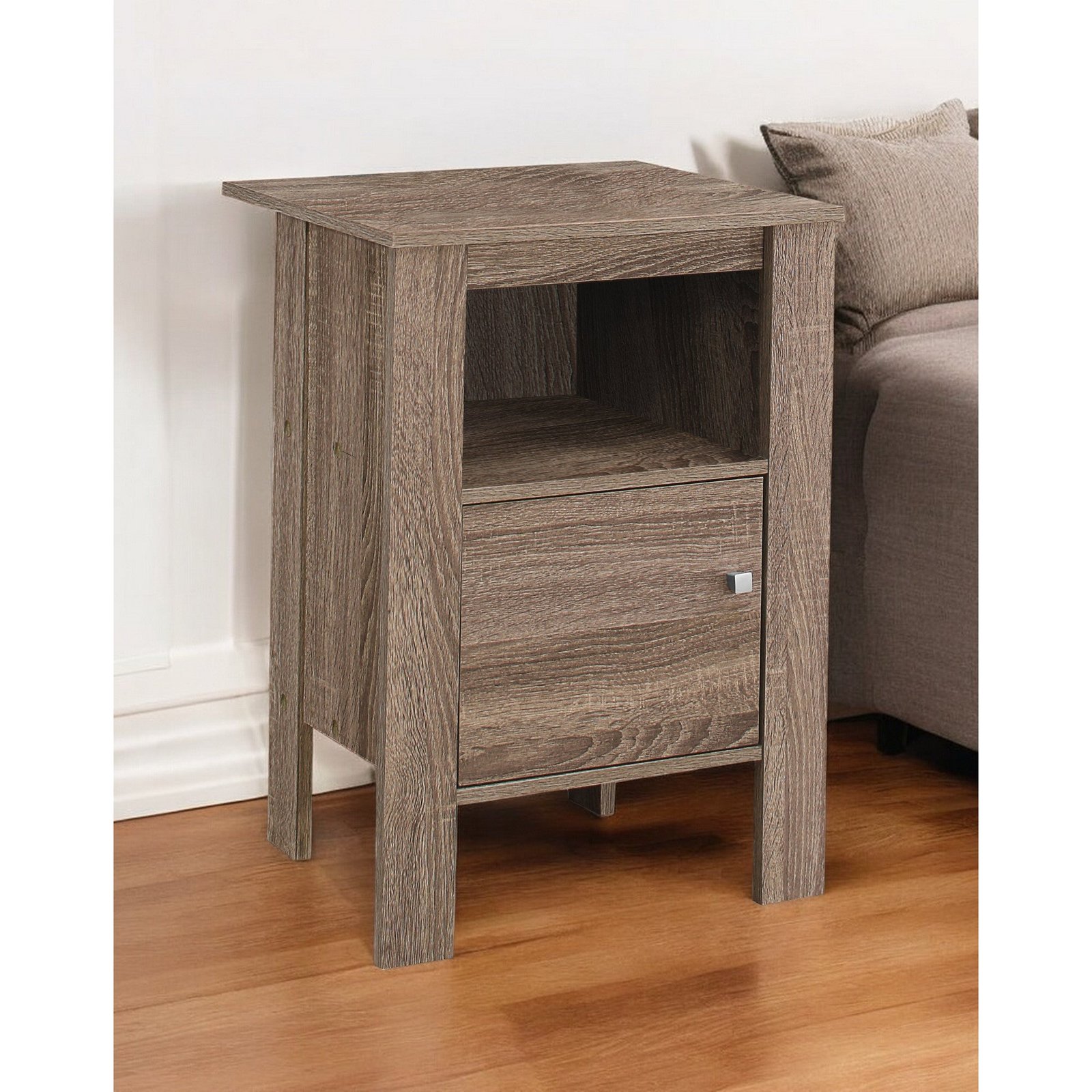 24" deep taupe wood end table with shelf hms living room set