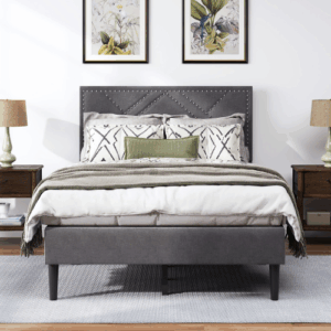 queen bed frame linen storage headboard strong stable no noise under bed storage no box spring 396.8lbs capacity fcj product